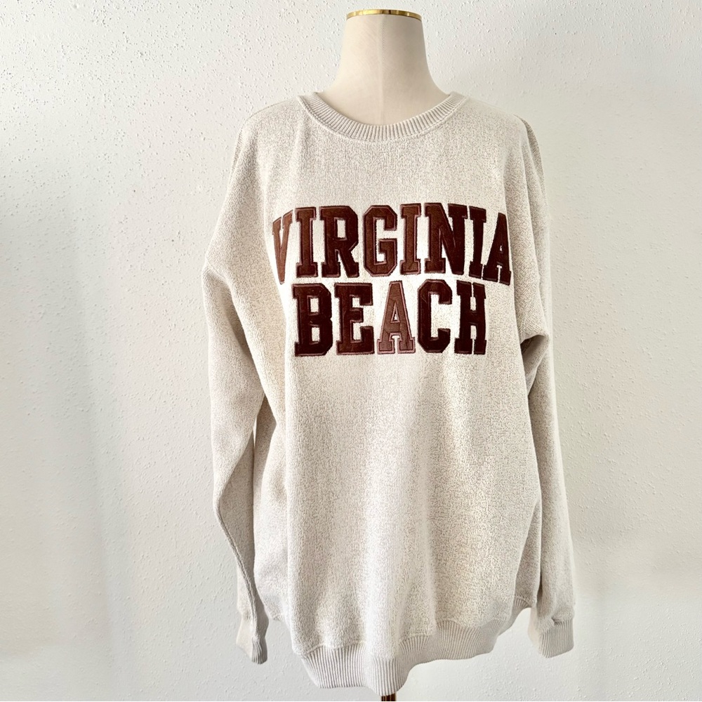 New Virginia Beach Embroidered Heather Knit Sweater Women's sz XL Natural Brown - Picture 8 of 8